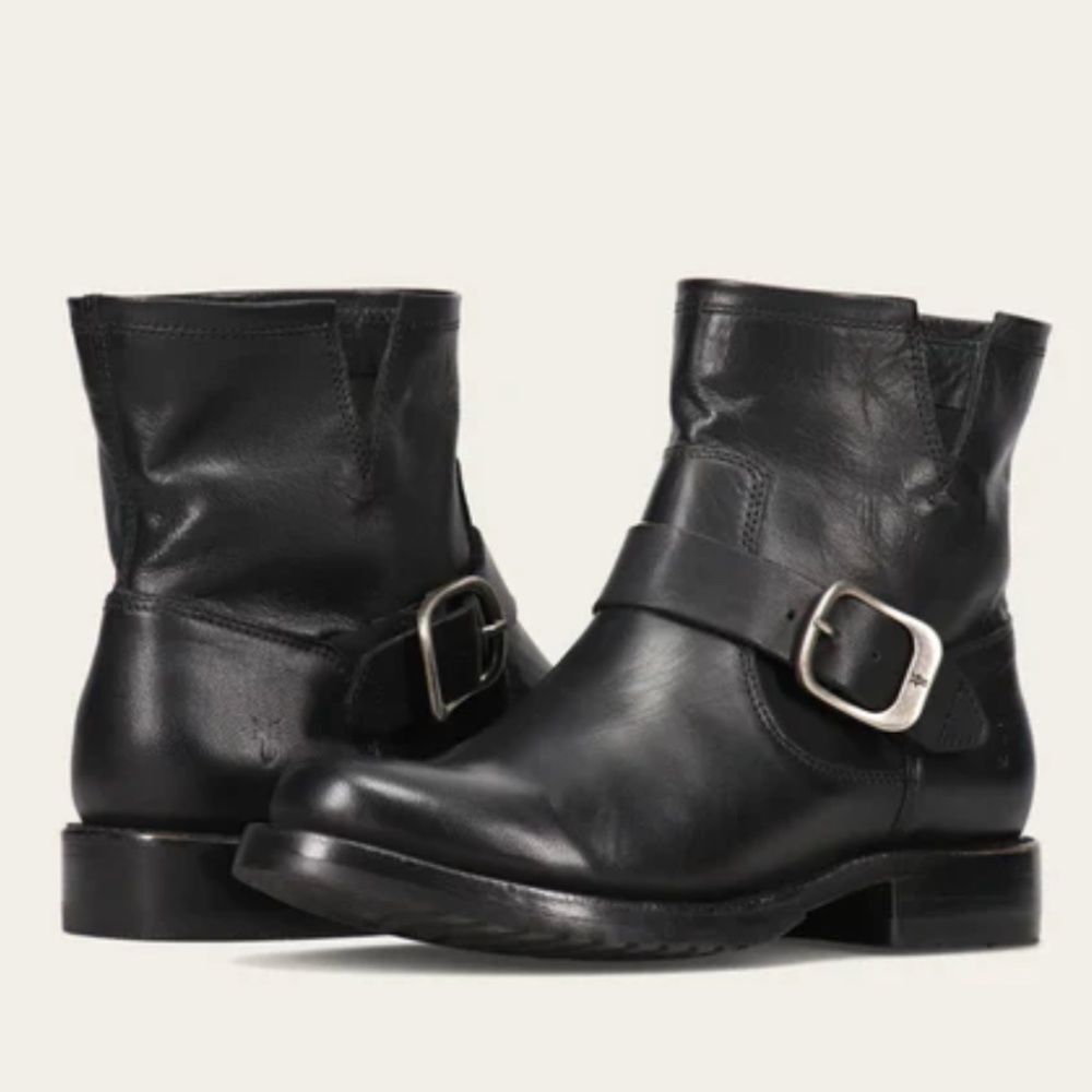 Frye Veronica Leather Flex Ankle Bootie Black Buckle Pull On Moto Women's 9.5